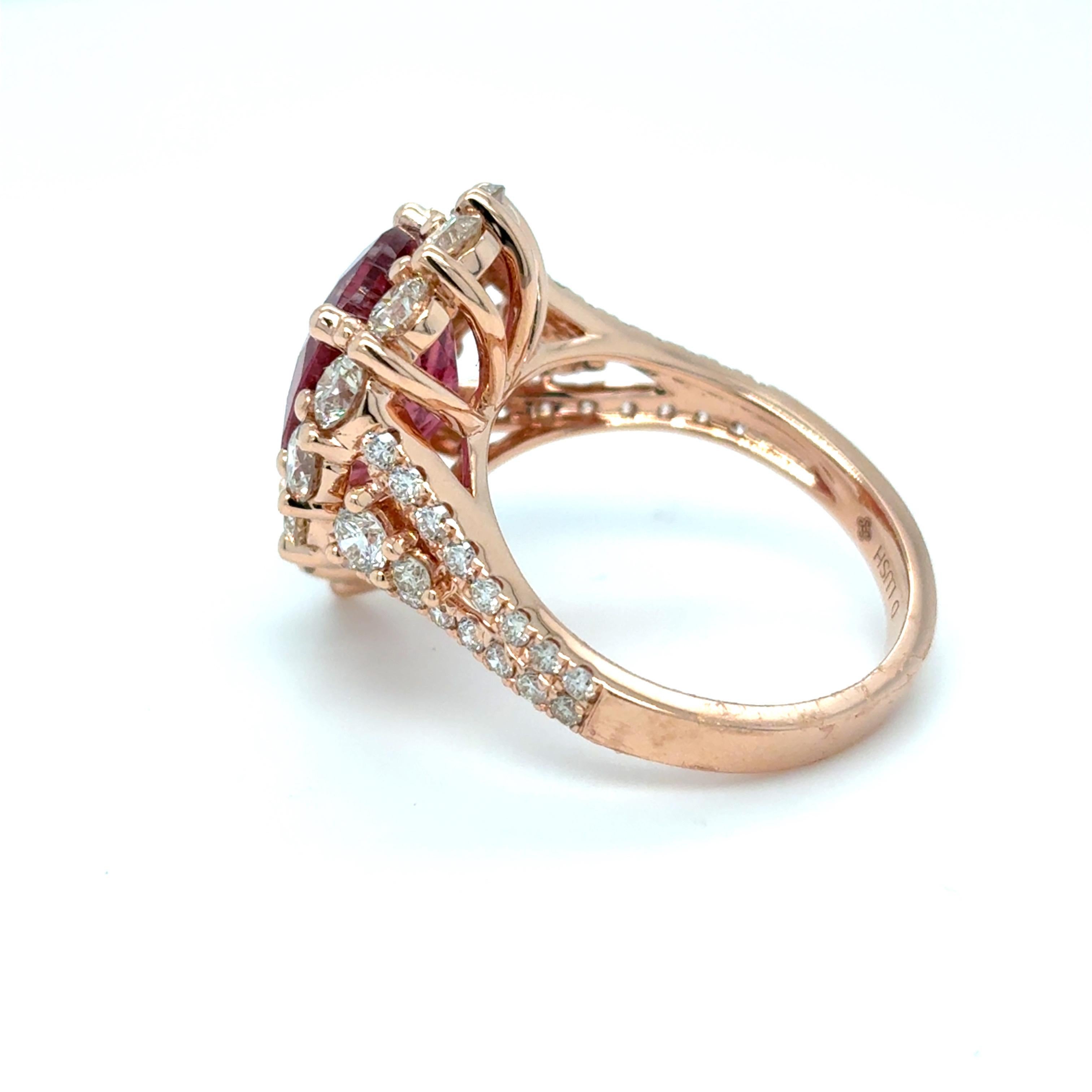 4.29 Carat Pear Cut Rubellite Diamond Rose Gold Cocktail Ring For Sale 4