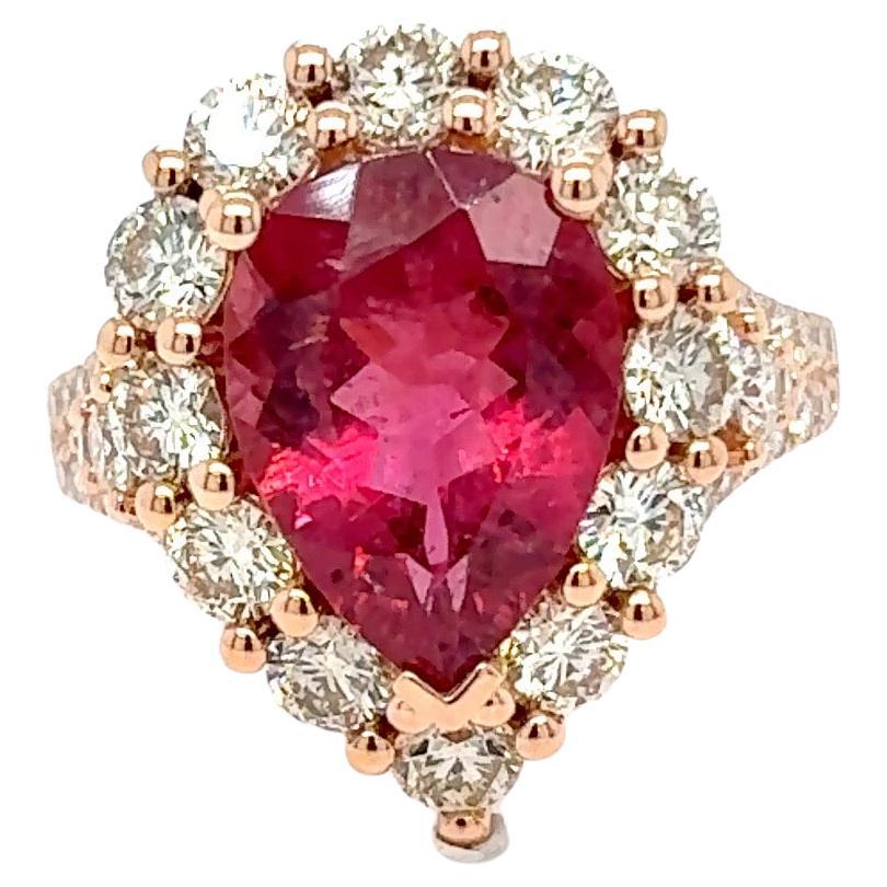 4.29 Carat Pear Cut Rubellite Diamond Rose Gold Cocktail Ring