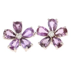 Boucles d'oreilles en or blanc 14 carats avec saphirs roses, violets et diamants de 4,29 carats