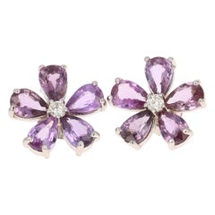 4.29 Carat Pink Purple Sapphire Diamond 14 Karat White Gold Earrings