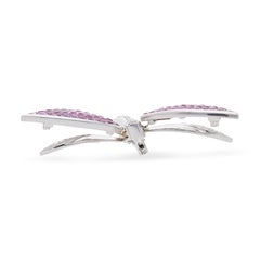 Zaffiro rosa da 4,29 carati e diamante in oro bianco 18 carati Ciondolo spilla a forma di libellula