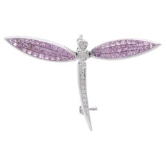 Zaffiro rosa da 4,29 carati e diamante in oro bianco 18 carati Ciondolo spilla a forma di libellula