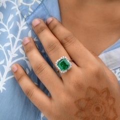 4.29 Carat Zambian Emerald Cocktail Ring 0.63 Ct. SI/H Diamond 18k White Gold