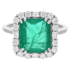 4.29 Carat Zambian Emerald Cocktail Ring 0.63 Ct. SI/H Diamond 18k White Gold