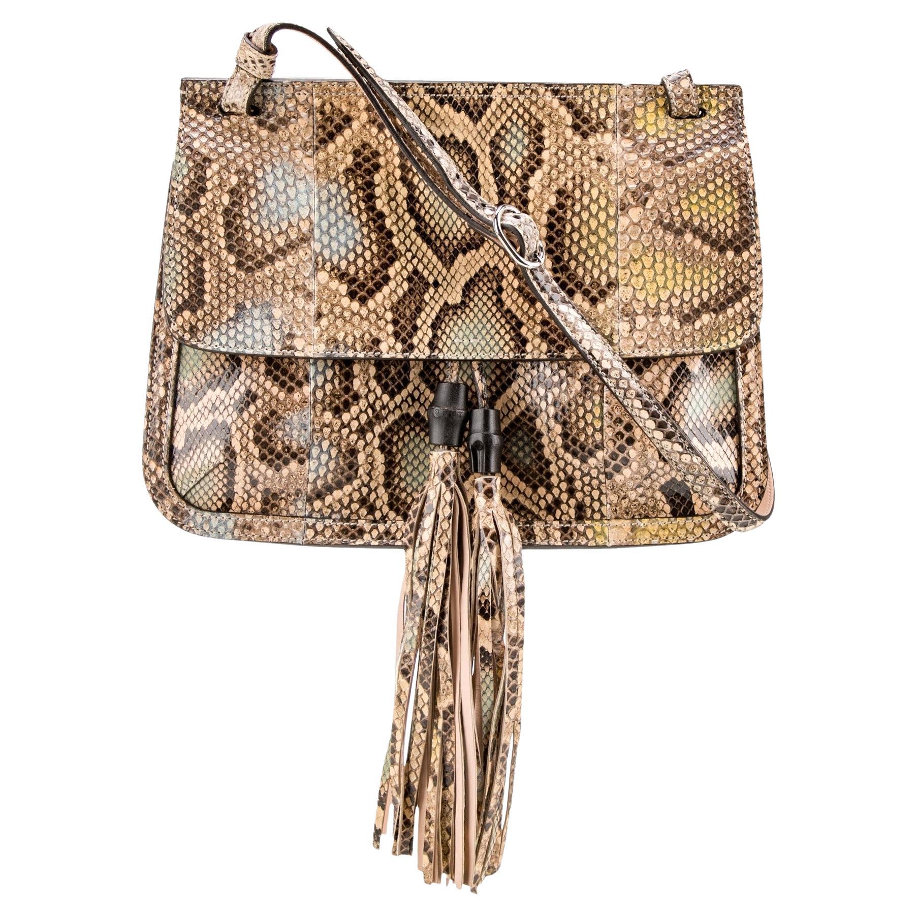 $4295 New Gucci Python Bamboo Medium Daily Bag Cruise 2015 en venta
