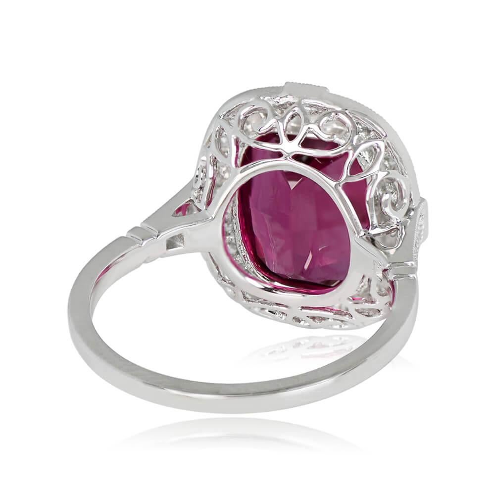 4.29ct Cushion Cut Rubelite Cocktail Ring, Diamond Halo, Platinum In Excellent Condition For Sale In New York, NY
