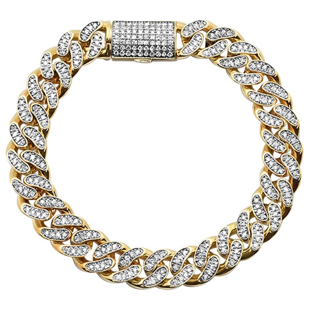4.29ct Diamond Micro Pave Cuban Link Bracelet Long 14k Yellow Gold 54