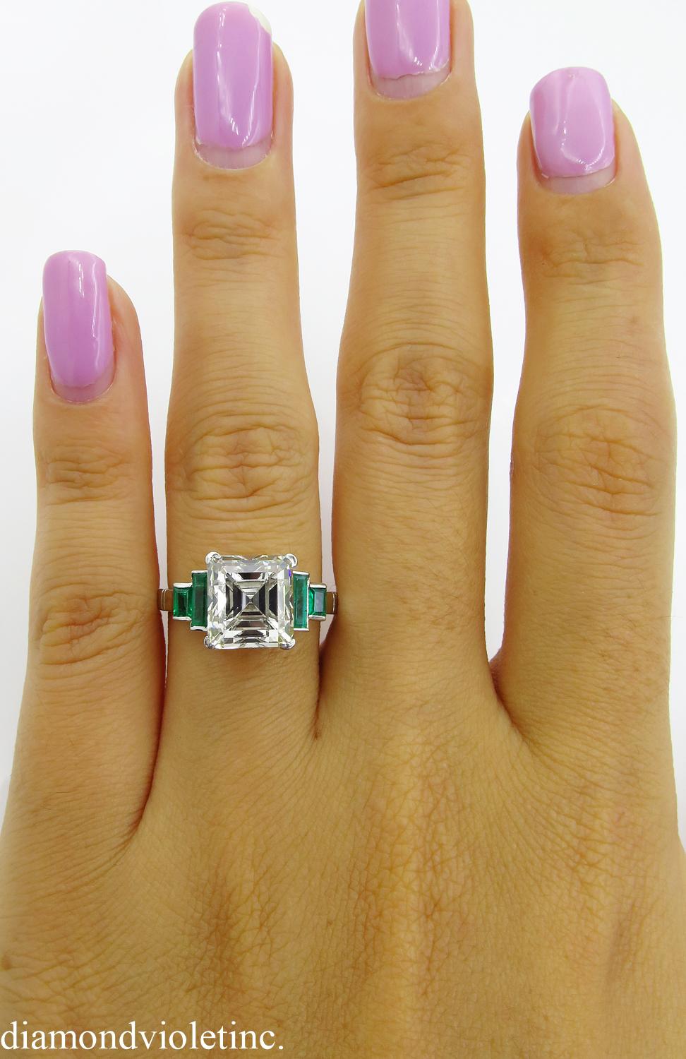 4.29 Carat Estate Vintage Asscher Diamond Wedding Platinum Ring EGL USA 7