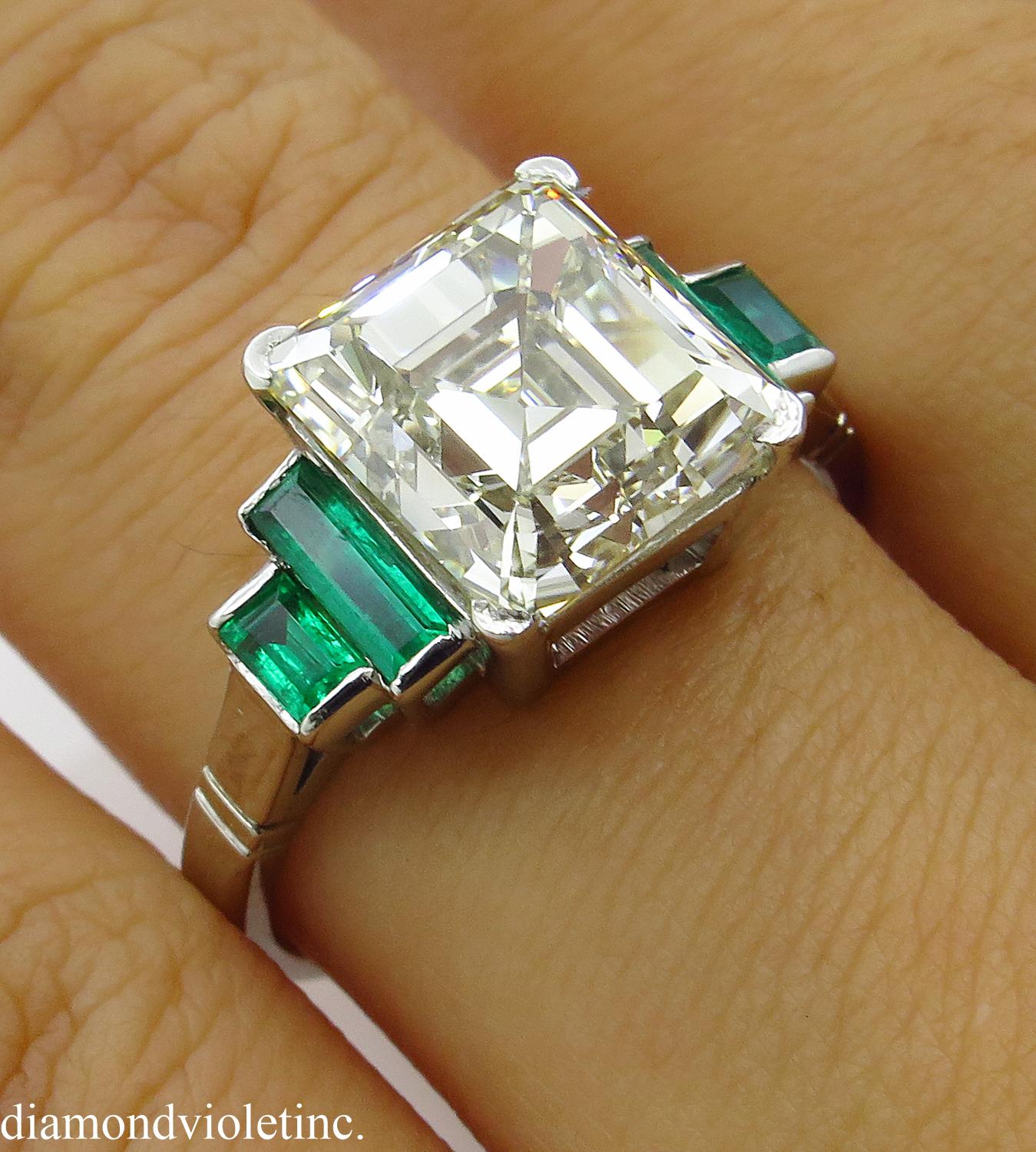 4.29 Carat Estate Vintage Asscher Diamond Wedding Platinum Ring EGL USA 8