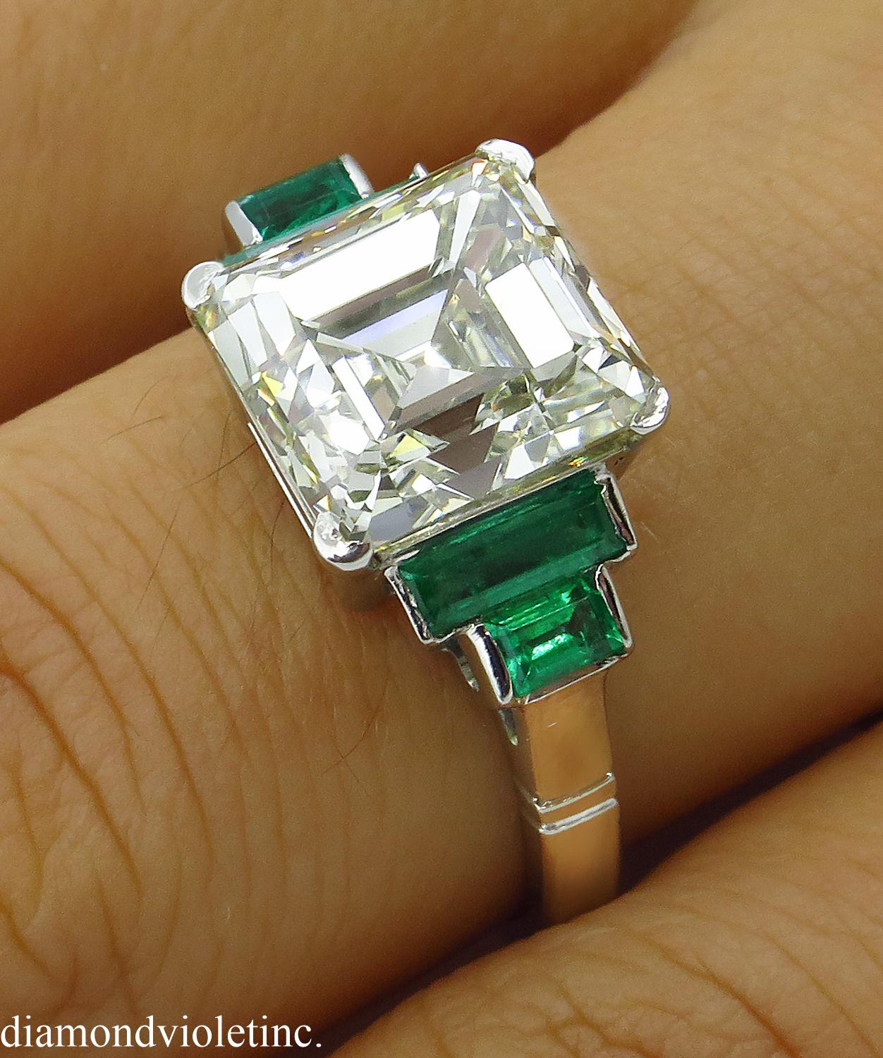 4.29 Carat Estate Vintage Asscher Diamond Wedding Platinum Ring EGL USA 9