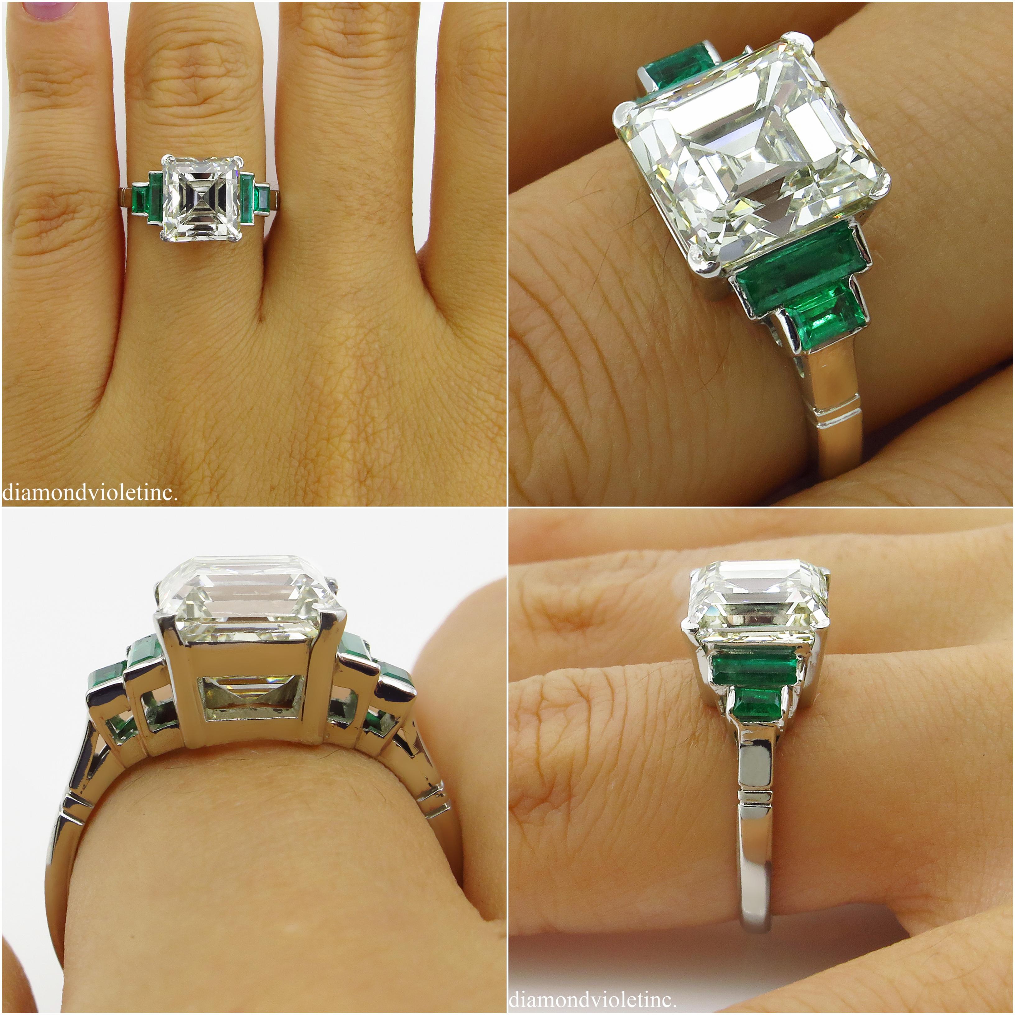 4.29 Carat Estate Vintage Asscher Diamond Wedding Platinum Ring EGL USA 10