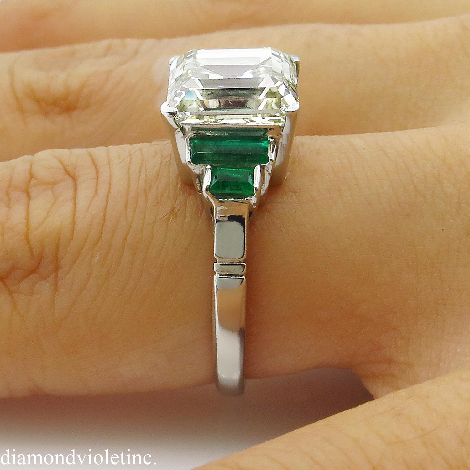 4.29 Carat Estate Vintage Asscher Diamond Wedding Platinum Ring EGL USA 11