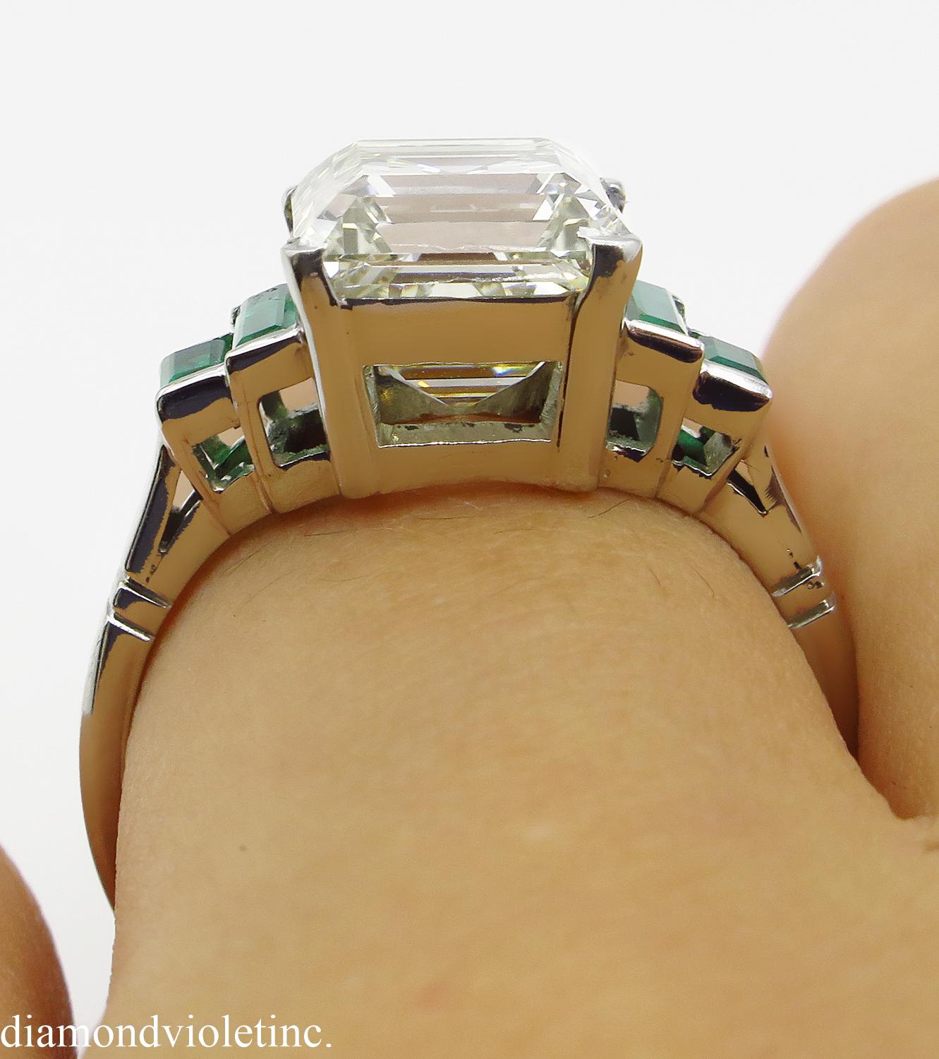 4.29 Carat Estate Vintage Asscher Diamond Wedding Platinum Ring EGL USA 12