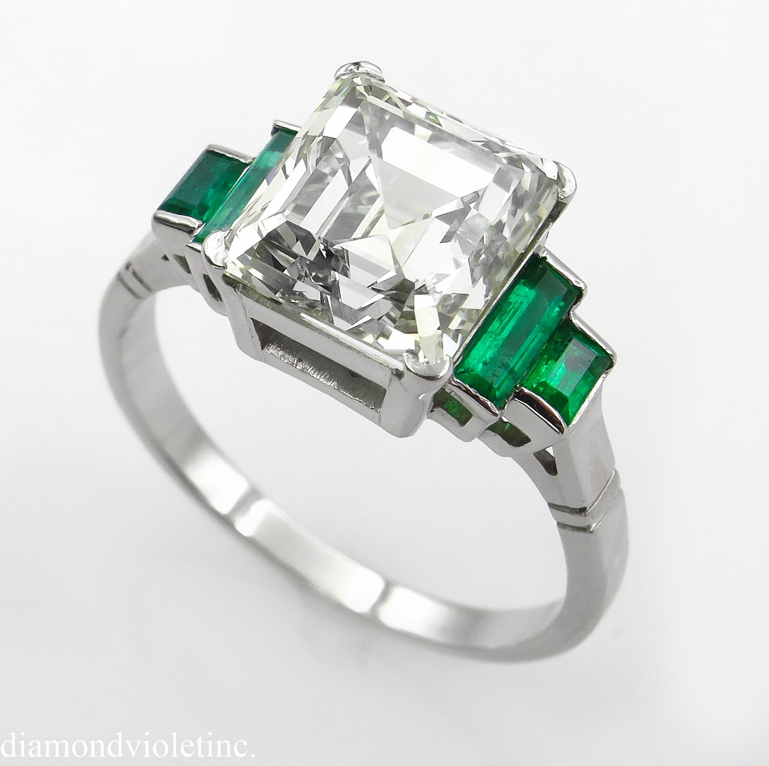 Women's 4.29 Carat Estate Vintage Asscher Diamond Wedding Platinum Ring EGL USA