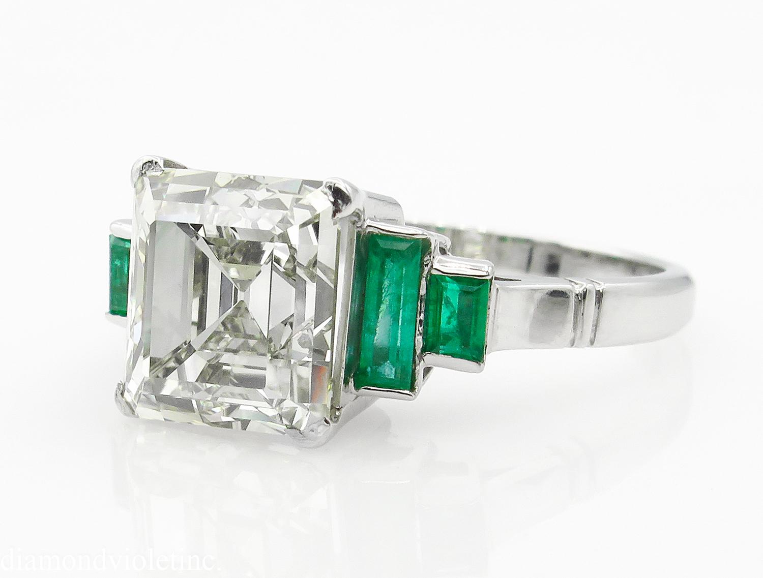 4.29 Carat Estate Vintage Asscher Diamond Wedding Platinum Ring EGL USA 1