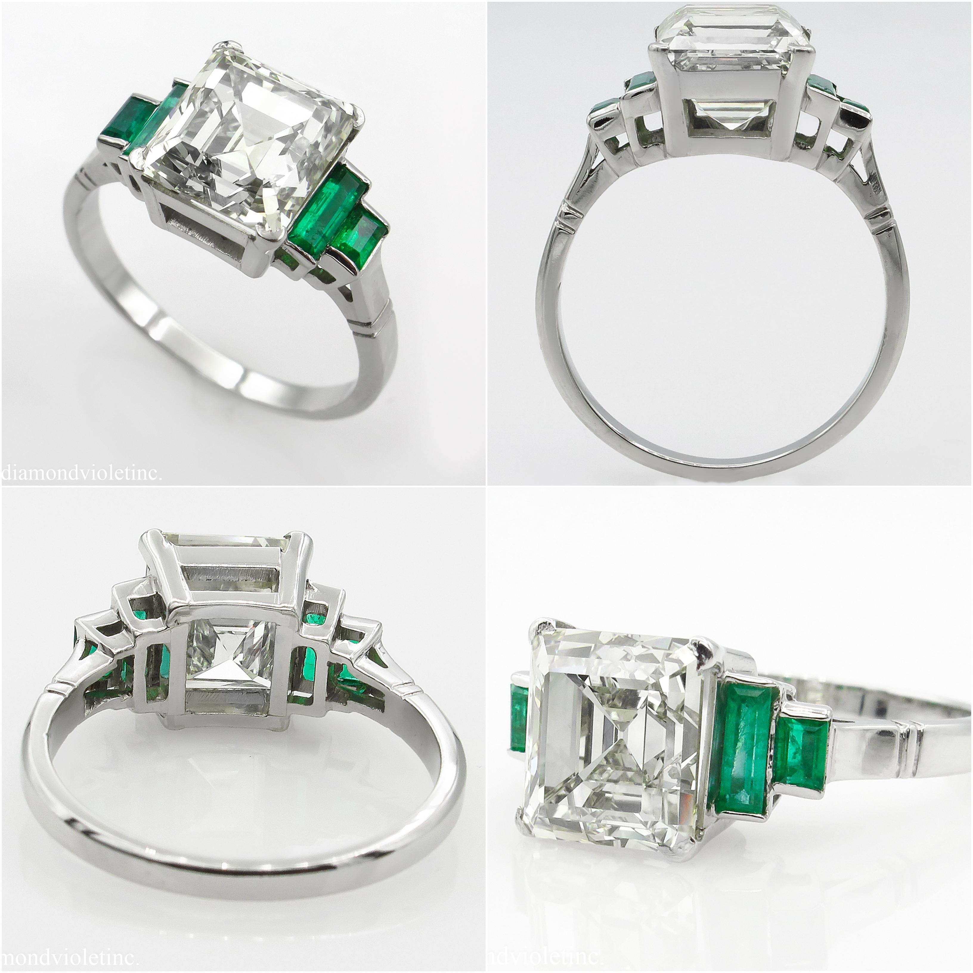4.29 Carat Estate Vintage Asscher Diamond Wedding Platinum Ring EGL USA 2