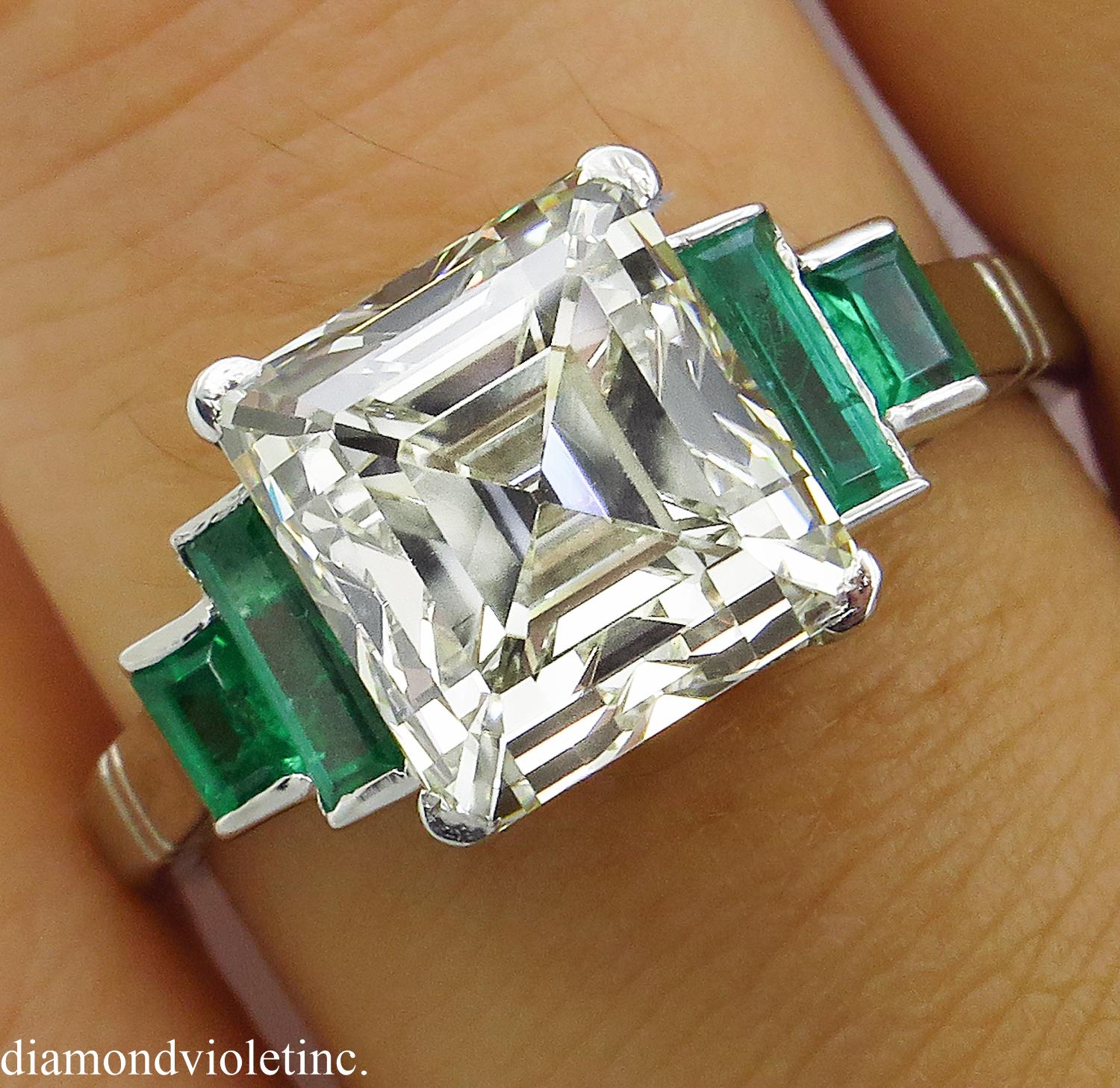Asscher Cut 4.29 Carat Estate Vintage Asscher Diamond Wedding Platinum Ring EGL USA