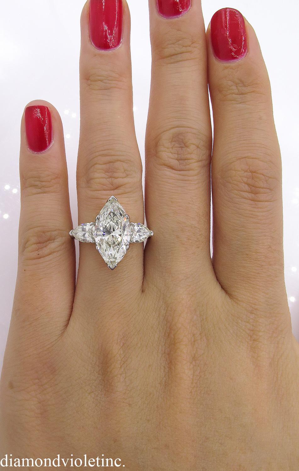 4.29 Carat Estate Vintage Marquise Diamond 3-Stone Wedding Platinum Ring 2