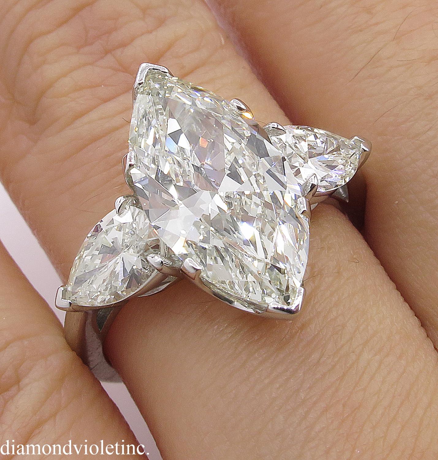 4.29 Carat Estate Vintage Marquise Diamond 3-Stone Wedding Platinum Ring 5