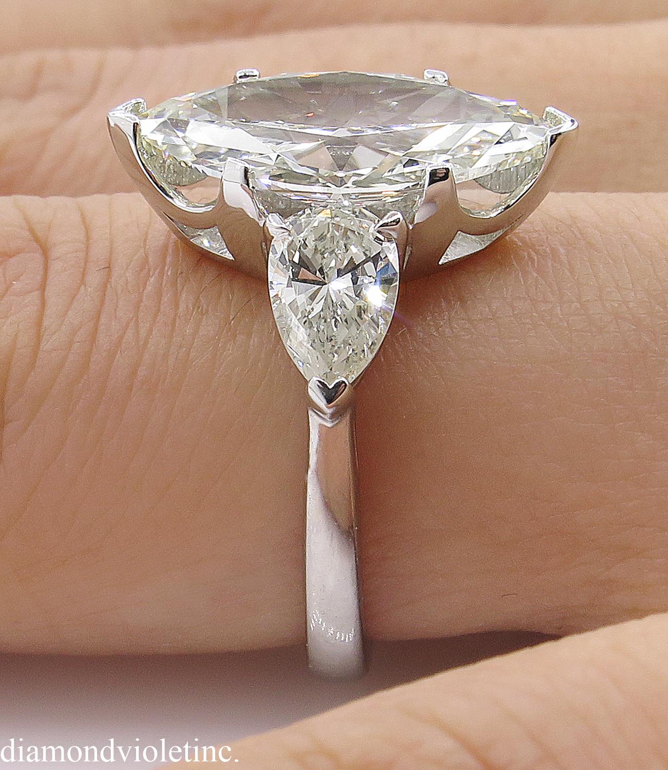 4.29 Carat Estate Vintage Marquise Diamond 3-Stone Wedding Platinum Ring 7