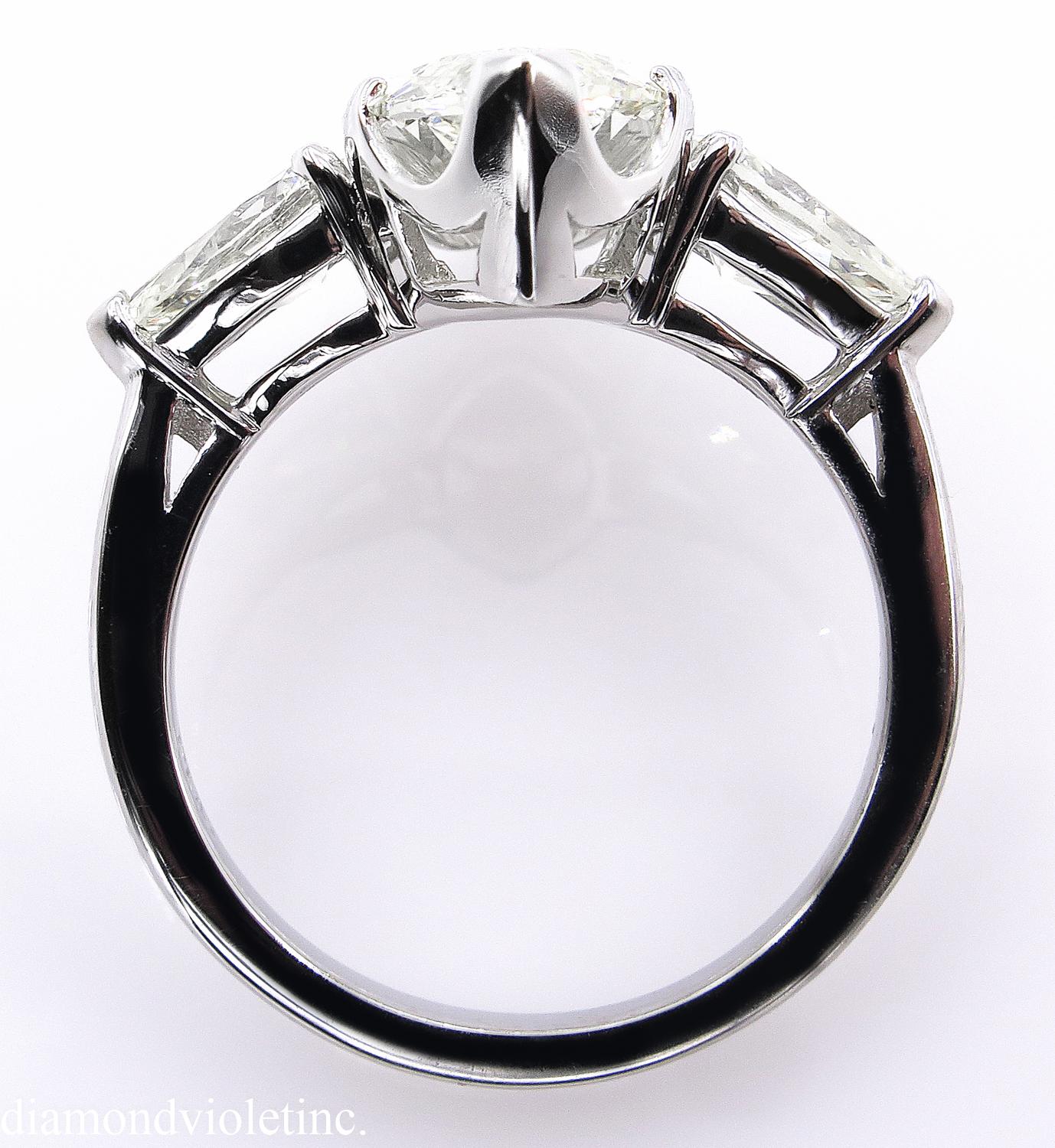 Women's 4.29 Carat Estate Vintage Marquise Diamond 3-Stone Wedding Platinum Ring