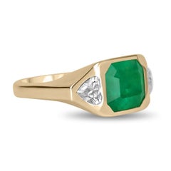 4.29tcw 18K Three Stone Colombian Emerald & Heart Cut Diamond Gypsy Ring