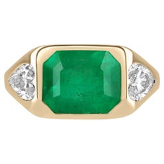 4.29tcw 18K Three Stone Colombian Emerald & Heart Cut Diamond Gypsy Ring