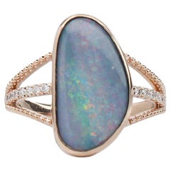 4,2ct Boulder Opal Ring w Erde abgebaut Diamanten in massivem 14K Gold Fancy 17x9mm