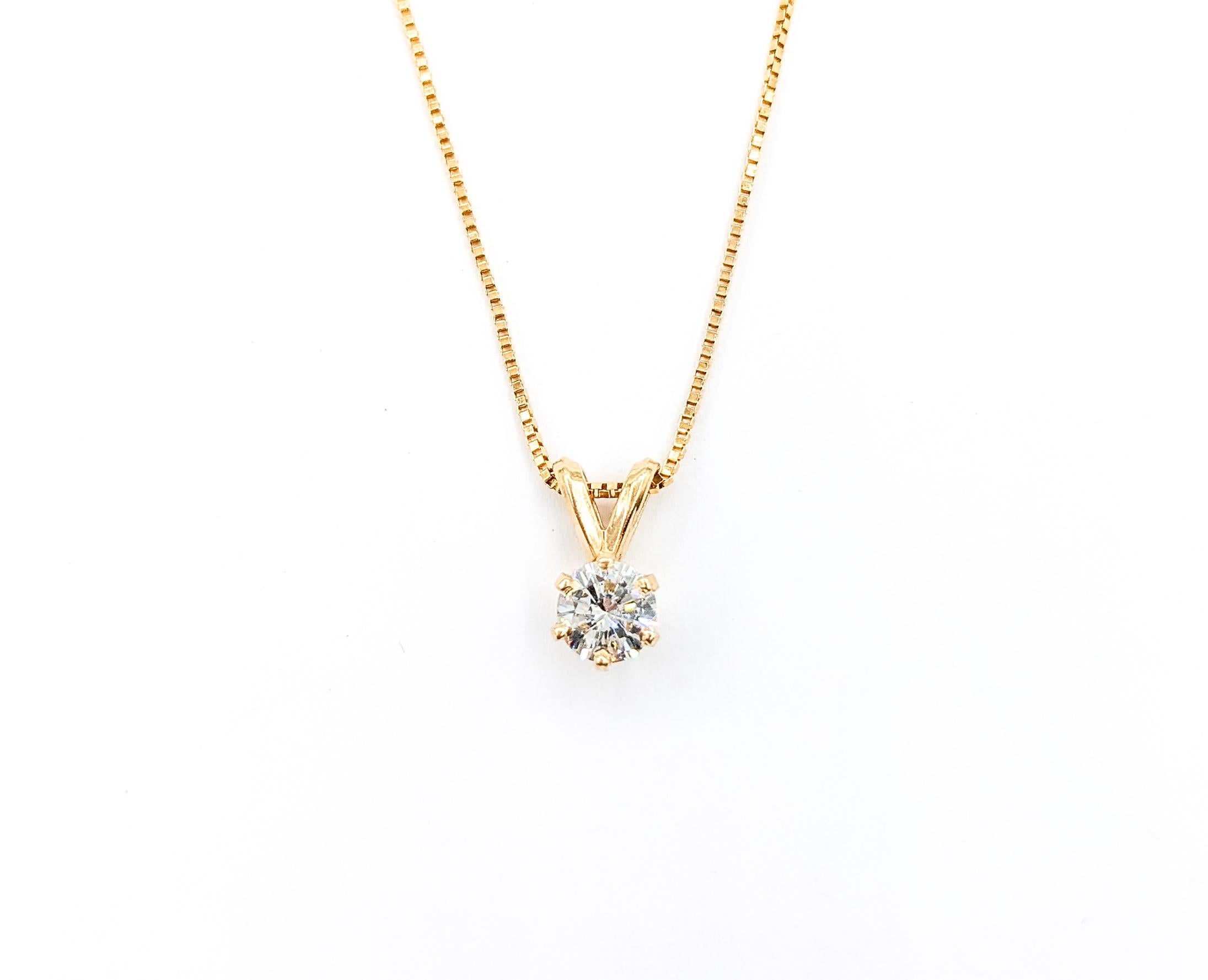 42ct Diamond 6-Prong Desing Pendant With Chain In Yellow Gold

This exquisite Diamond Fashion Pendant with Chain is masterfully crafted in 14kt Yellow Gold, featuring a .42ct diamond set in a classic solitaire 6-prong design. The diamond boasts VS