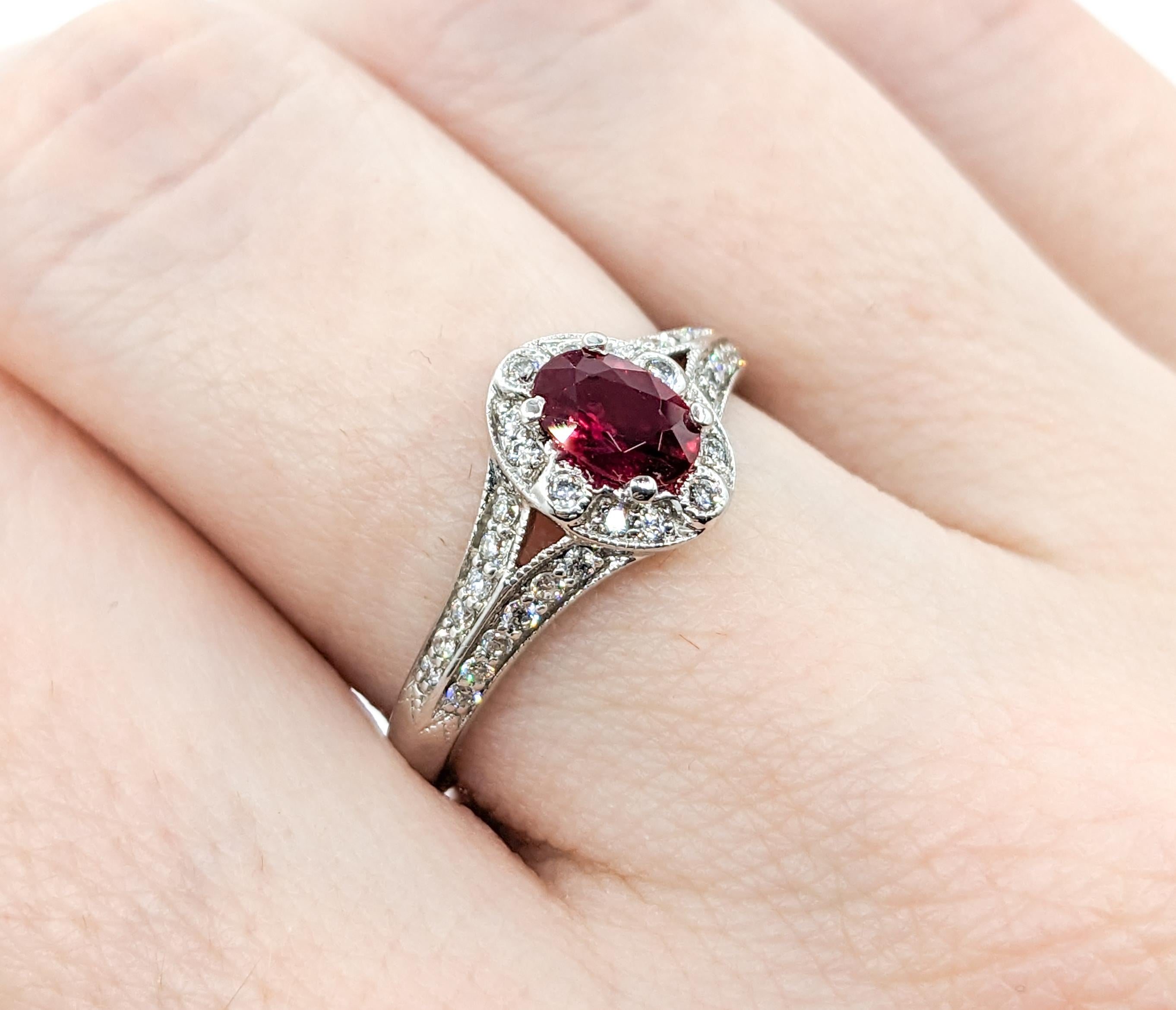 For Sale:  .42ct Ruby & Diamond Ring In White Gold 11