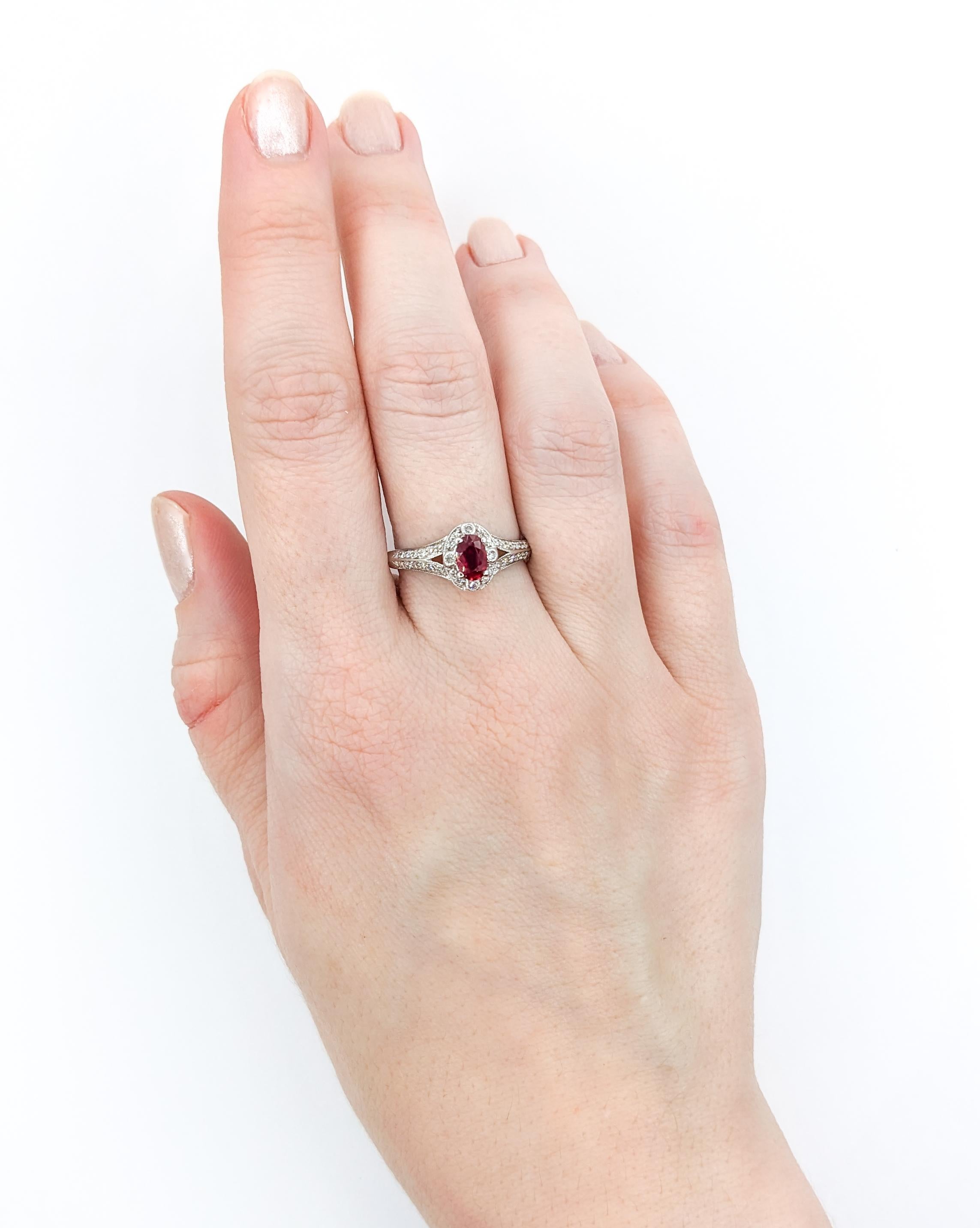 For Sale:  .42ct Ruby & Diamond Ring In White Gold 12