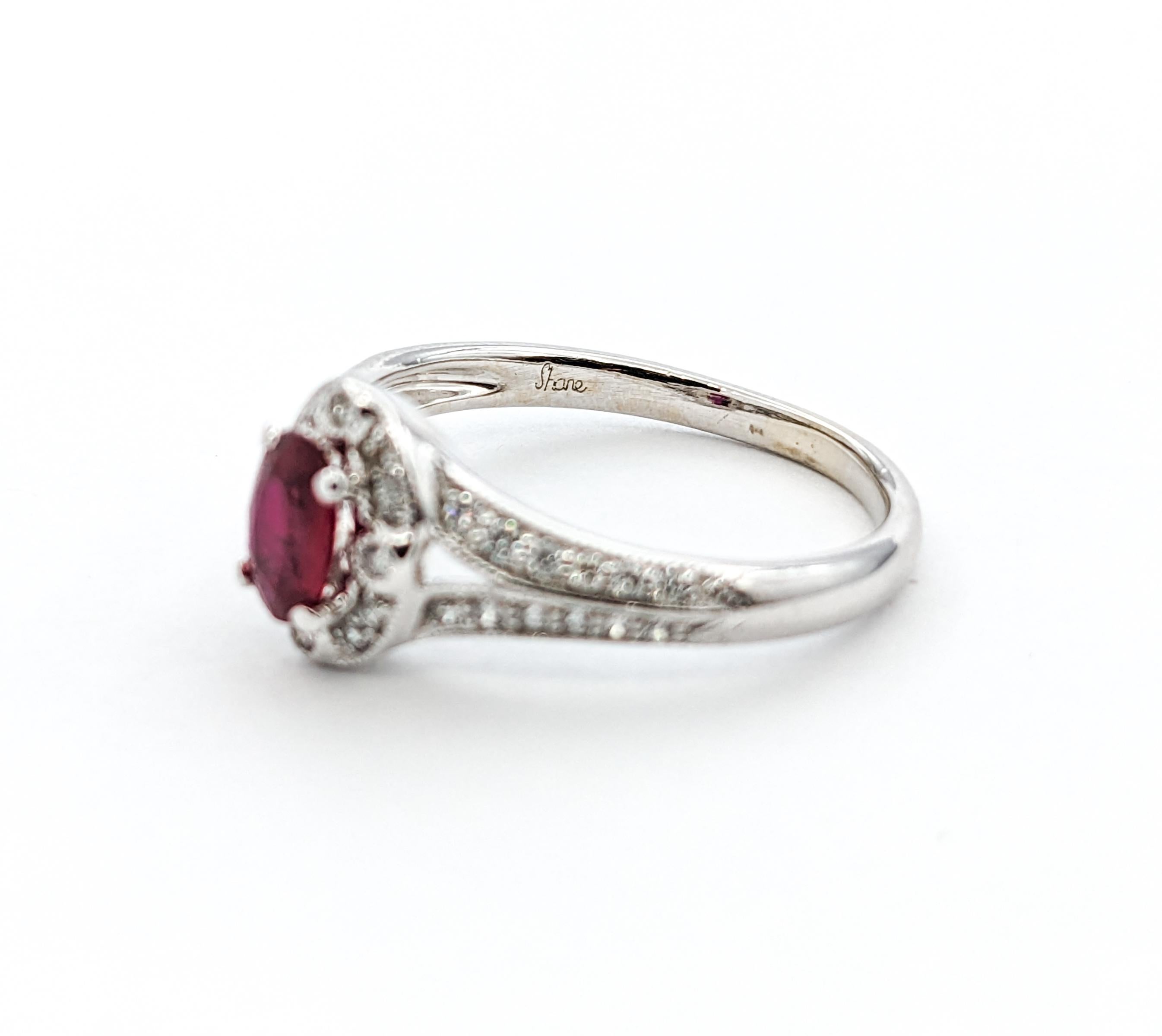 For Sale:  .42ct Ruby & Diamond Ring In White Gold 7