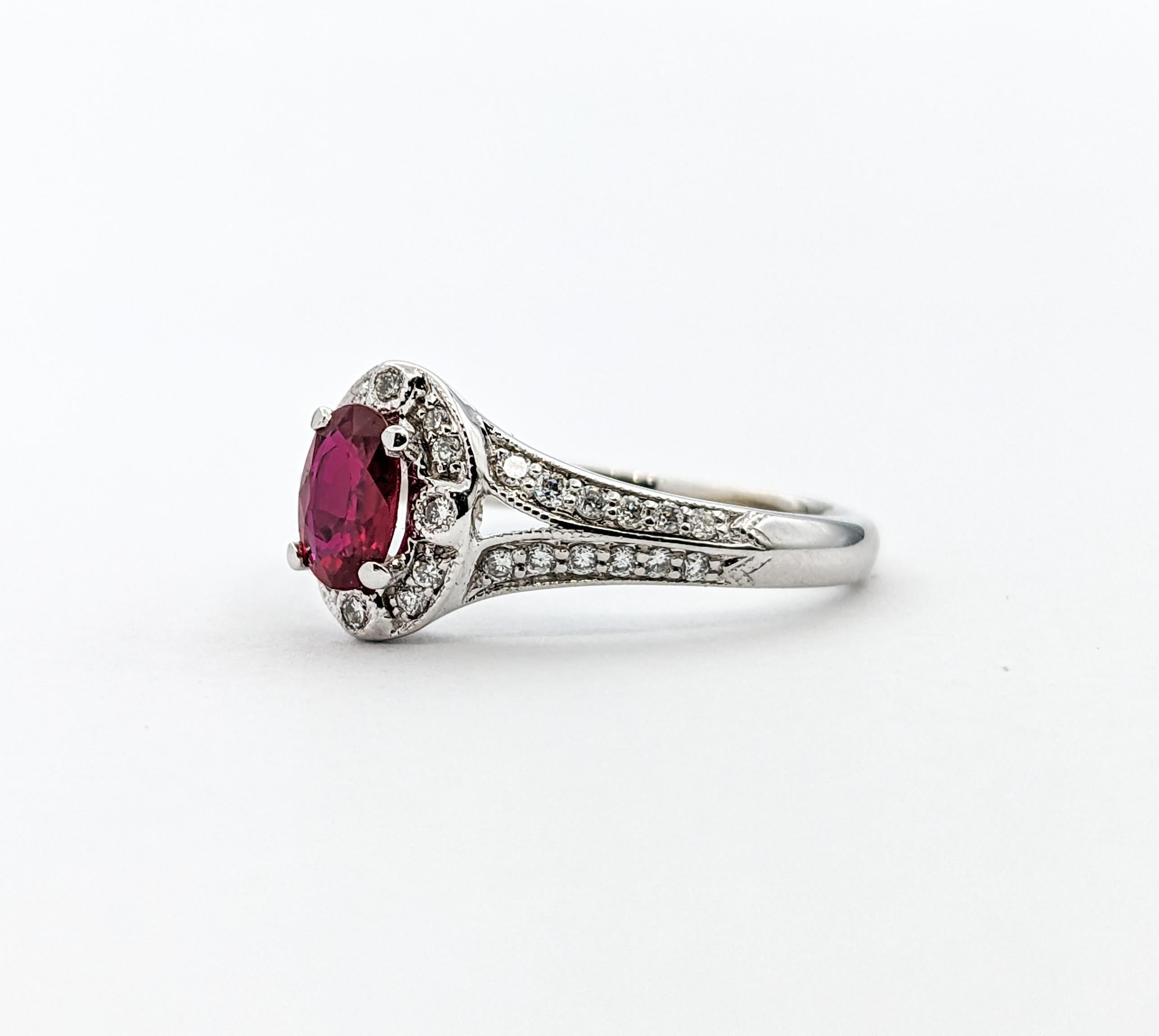 For Sale:  .42ct Ruby & Diamond Ring In White Gold 8