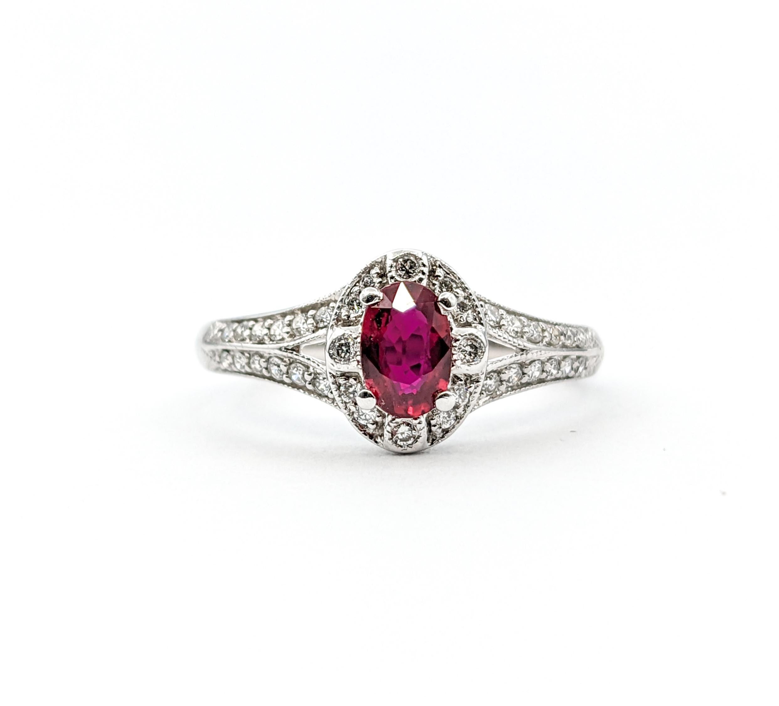 For Sale:  .42ct Ruby & Diamond Ring In White Gold 9