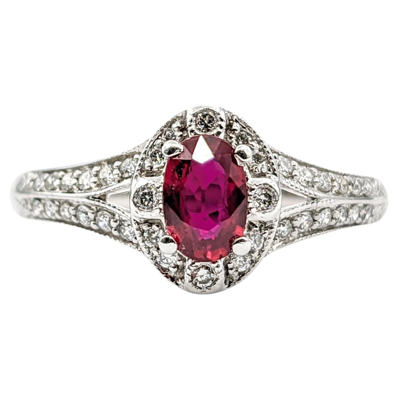 For Sale:  .42ct Ruby & Diamond Ring In White Gold