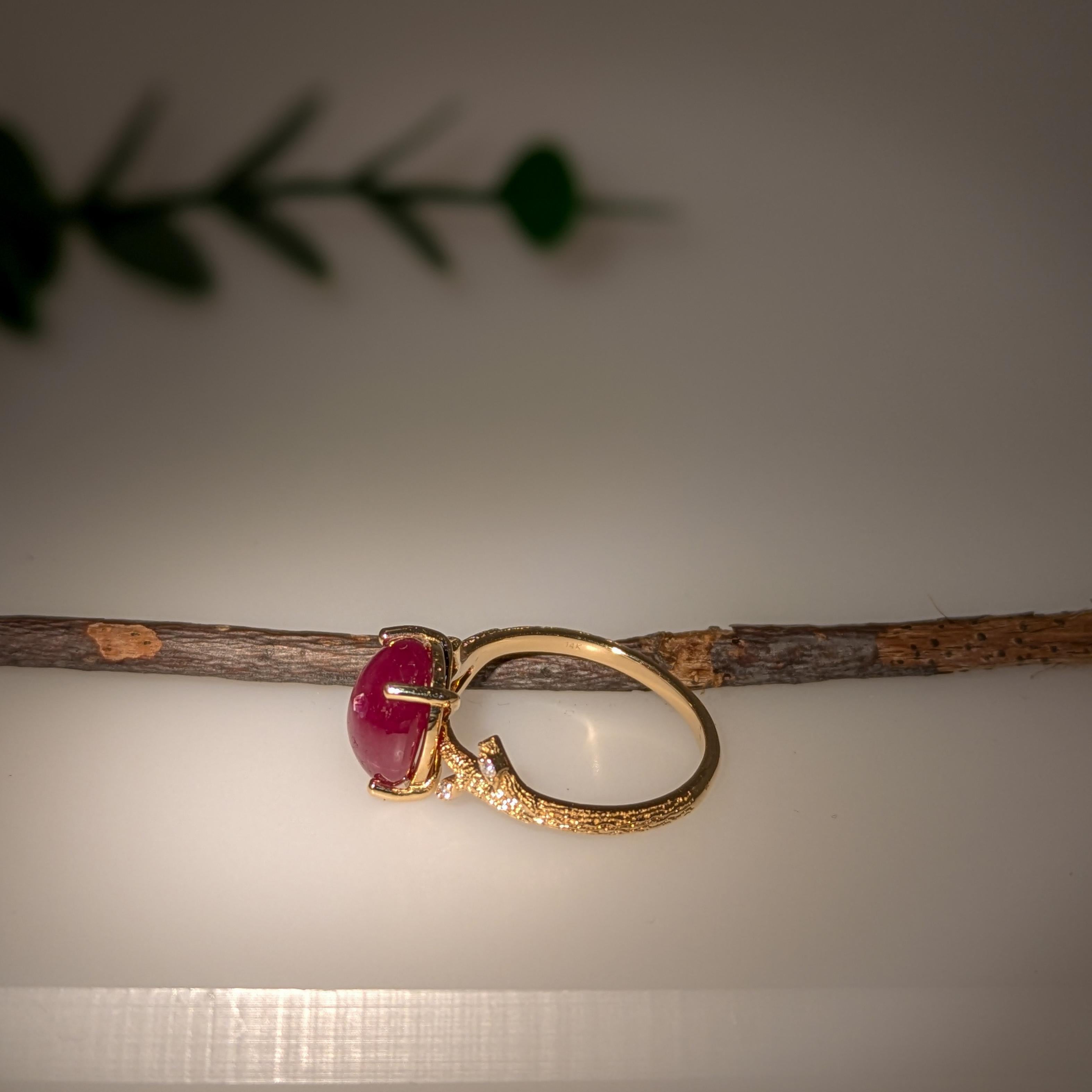 4.2ct Star Ruby Ring w Natural Diamond Accents in Solid 14K Gold  OV 10x8mm For Sale 1