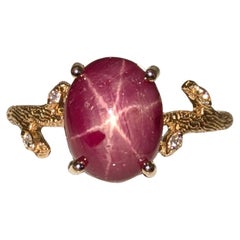 4.2ct Star Ruby Ring w Natural Diamond Accents in Solid 14K Gold  OV 10x8mm