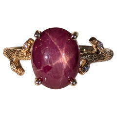 4.2ct Star Ruby Ring w Natural Diamond Accents in Solid 14K Gold  OV 16x12mm