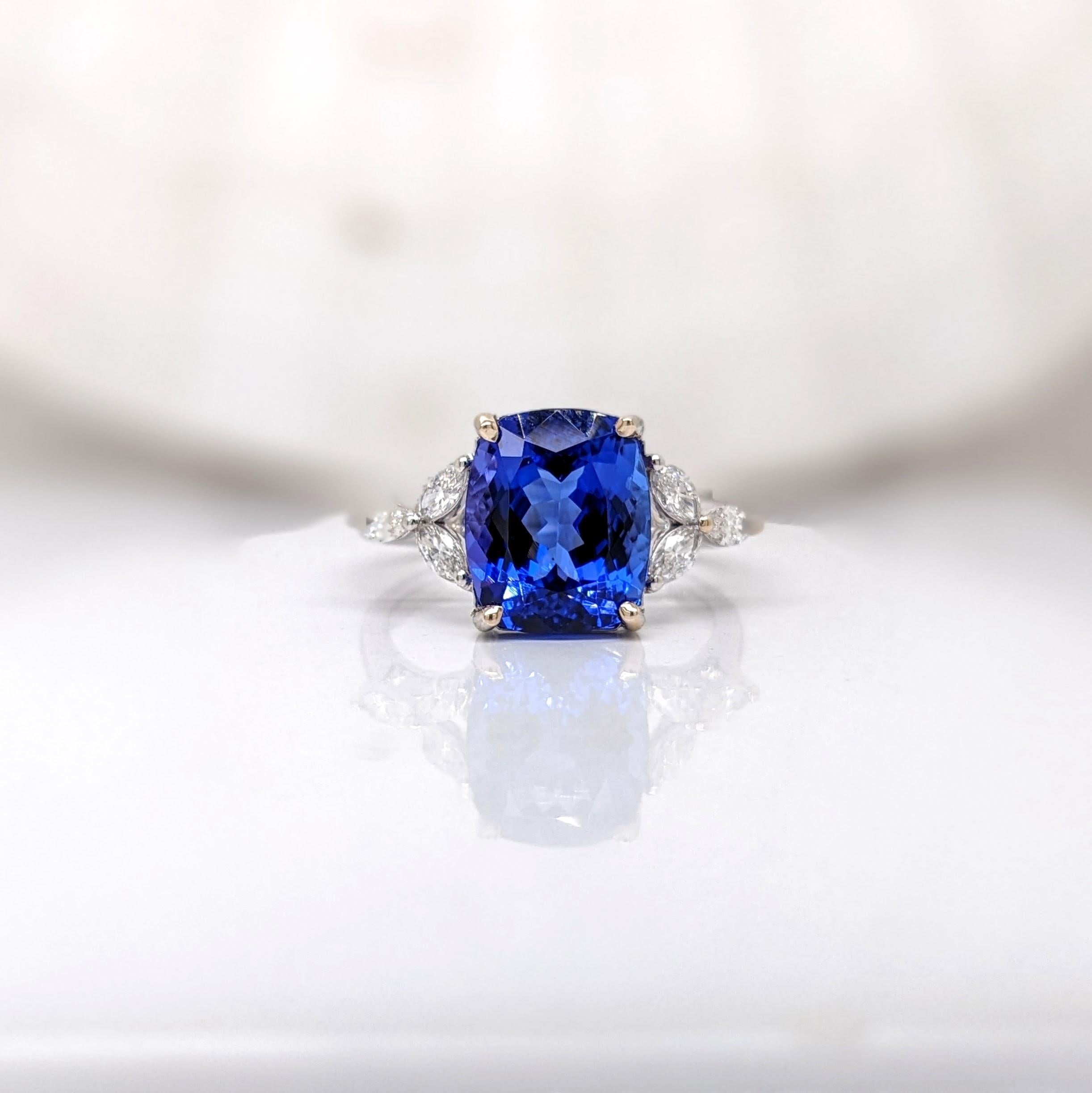 Modern 4.2ct Tanzanite Ring w Earth Mined Diamonds in Solid 14K Gold Cushion 10x8mm