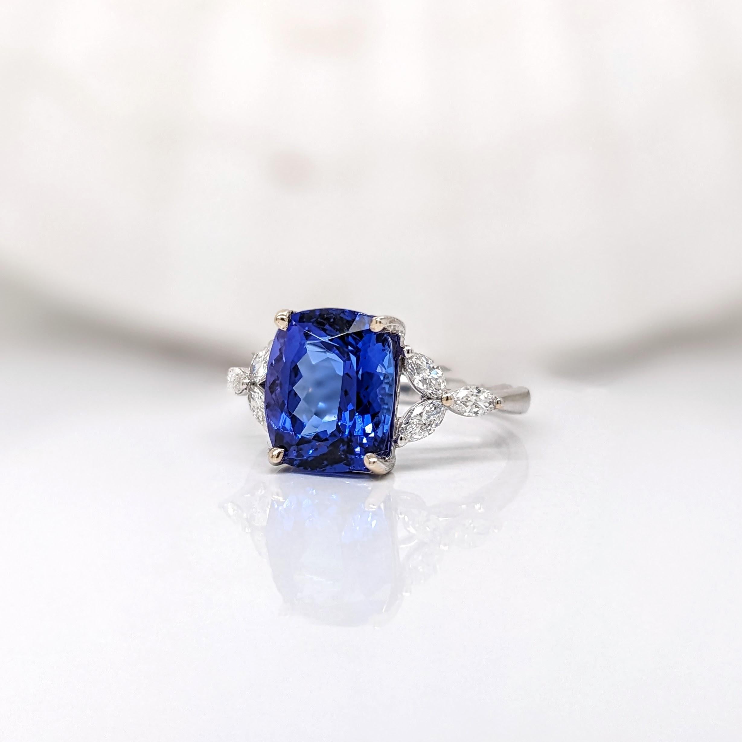Cushion Cut 4.2ct Tanzanite Ring w Earth Mined Diamonds in Solid 14K Gold Cushion 10x8mm