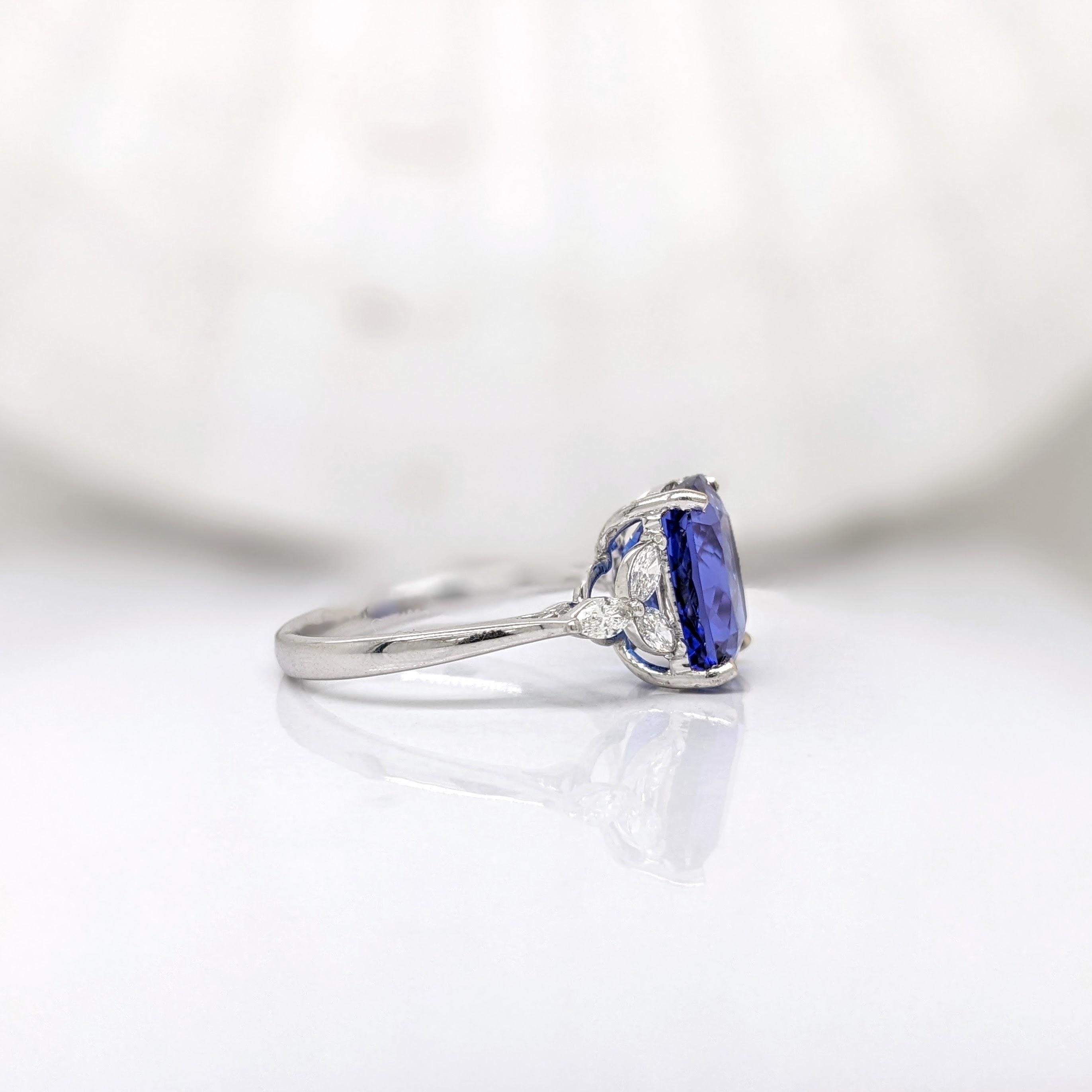 4.2ct Tanzanite Ring w Earth Mined Diamonds in Solid 14K Gold Cushion 10x8mm In New Condition In Columbus, OH