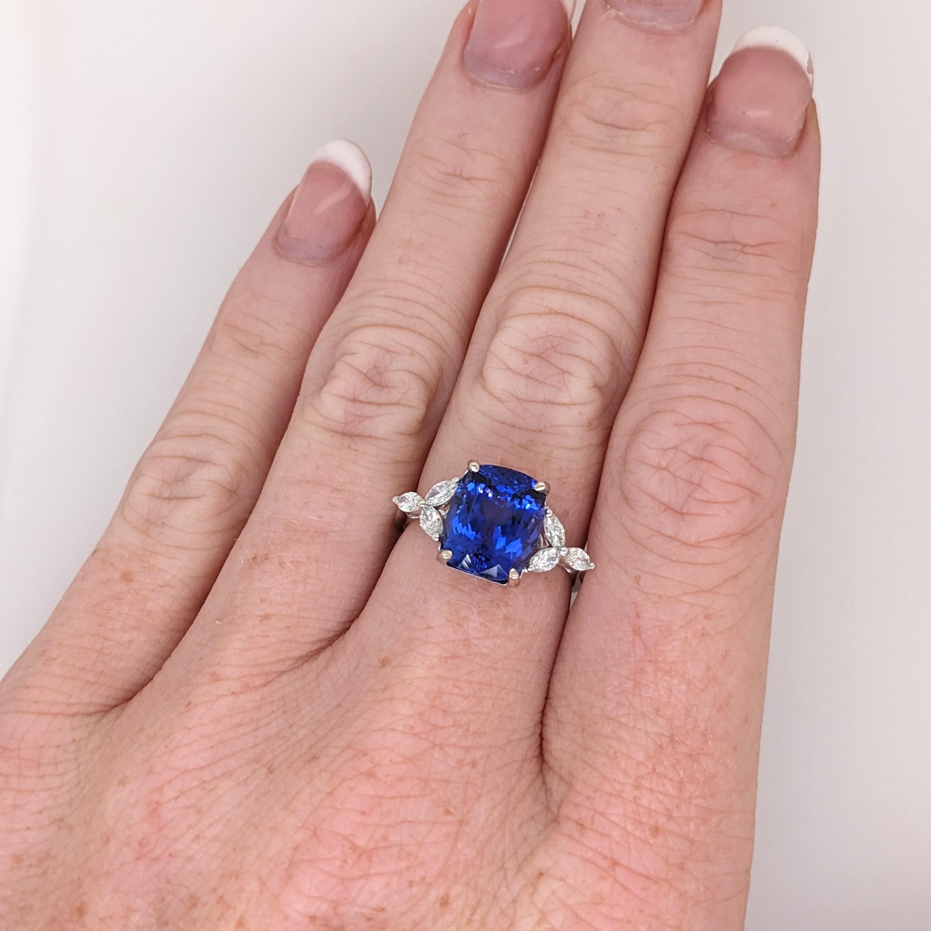 4.2ct Tanzanite Ring w Earth Mined Diamonds in Solid 14K Gold Cushion 10x8mm 1
