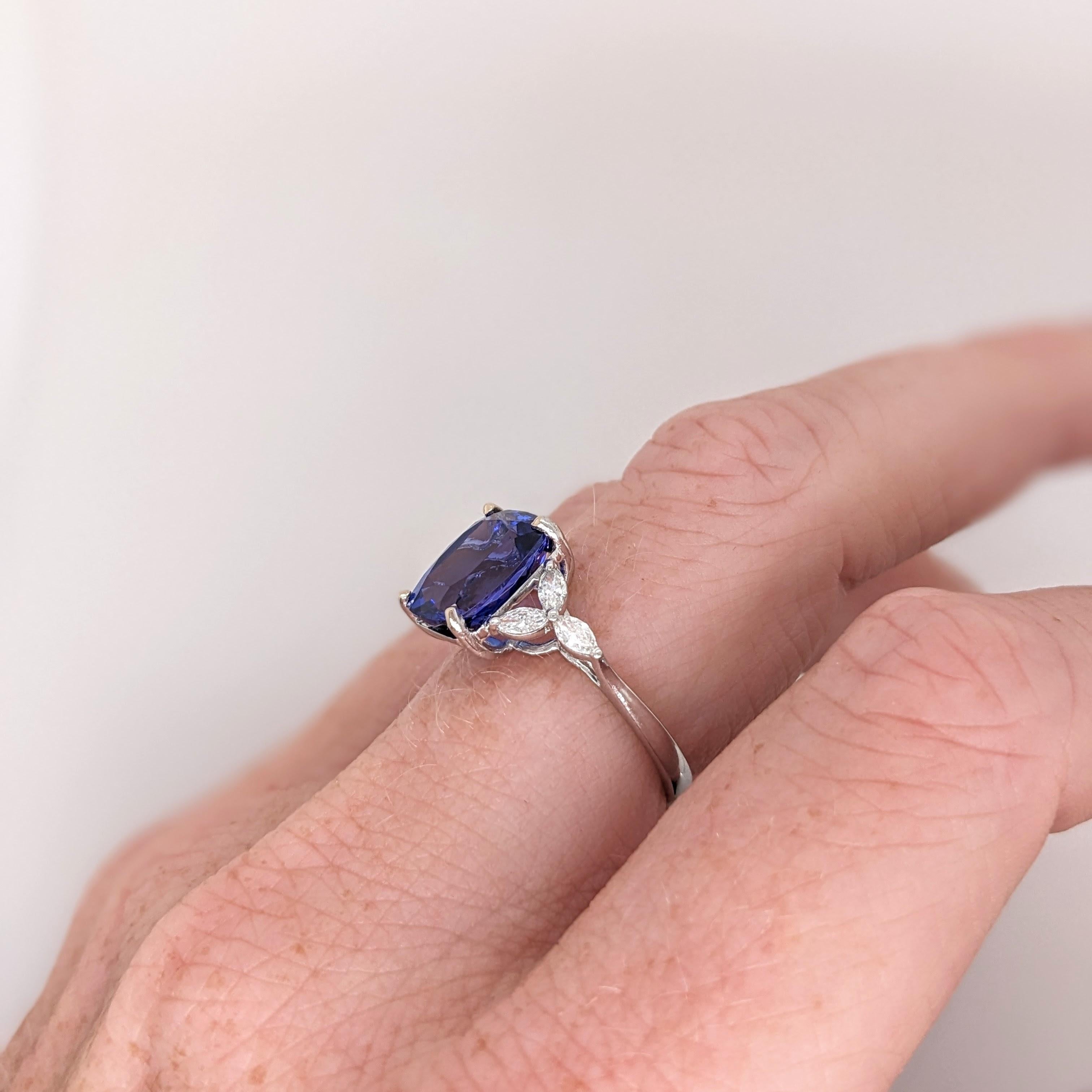 4.2ct Tanzanite Ring w Earth Mined Diamonds in Solid 14K Gold Cushion 10x8mm 2