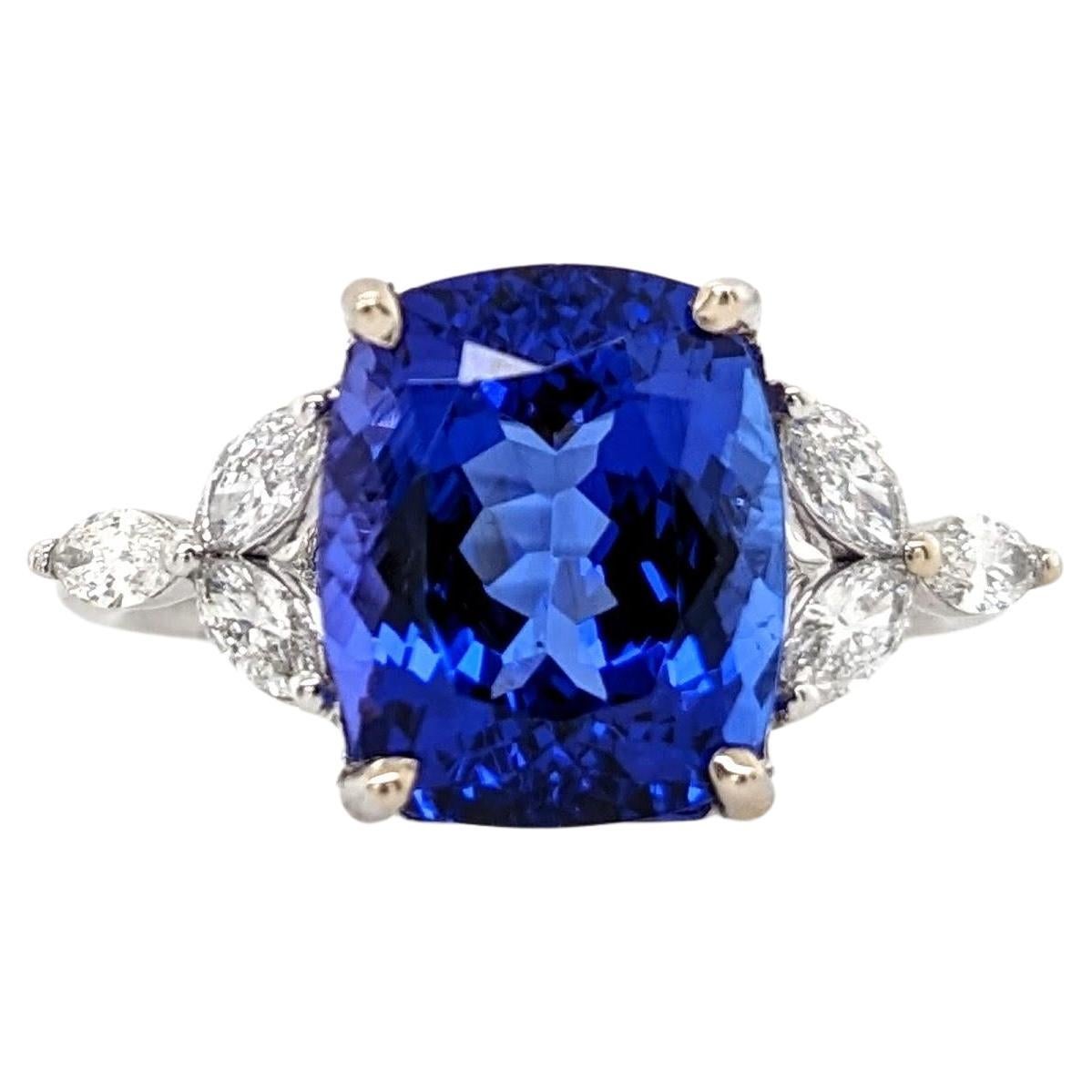 4.2ct Tanzanite Ring w Earth Mined Diamonds in Solid 14K Gold Cushion 10x8mm