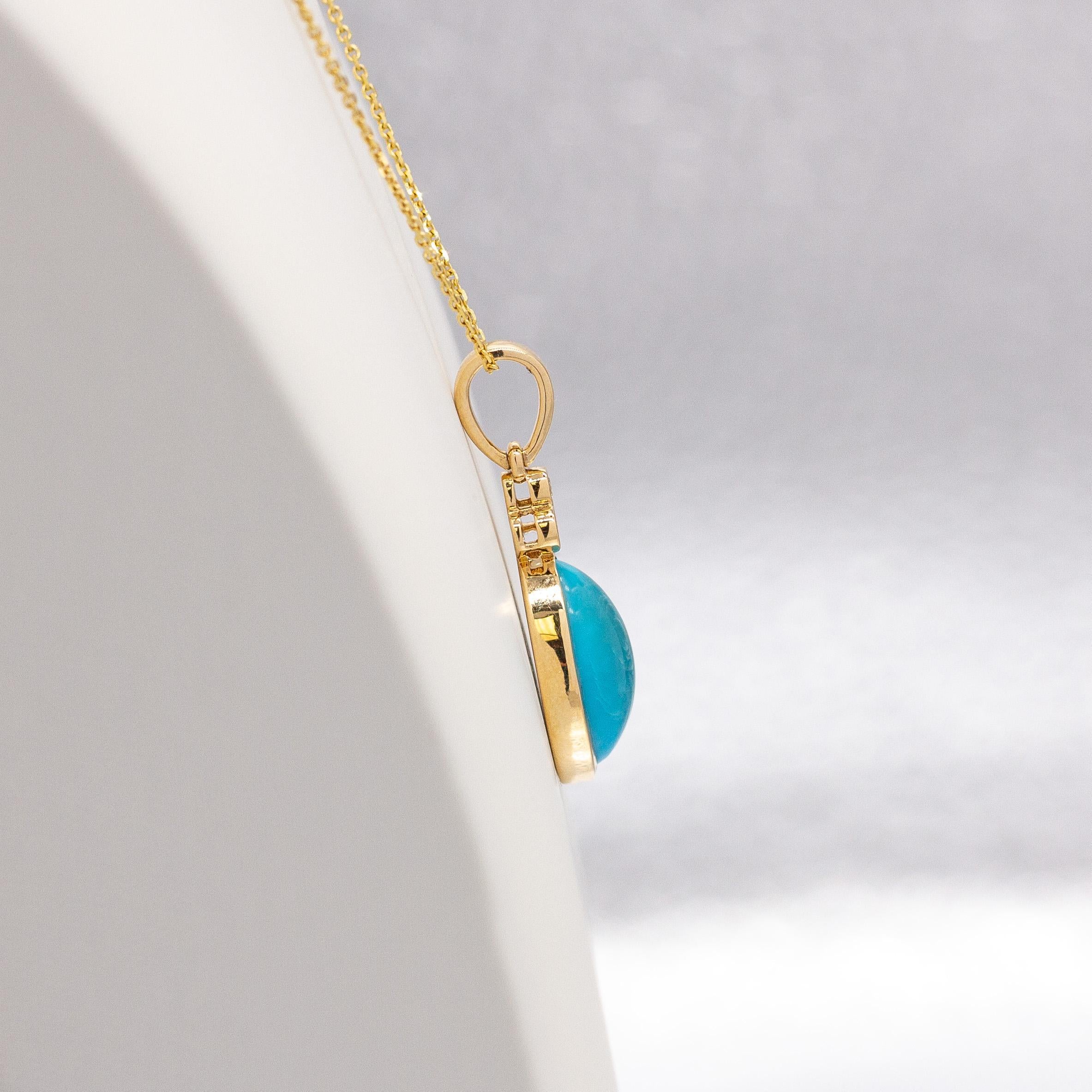 Taglio marquise Ciondolo di turchese da 4,2 carati con accenti di diamanti naturali: Oro massiccio 14k, 14x9mm in vendita