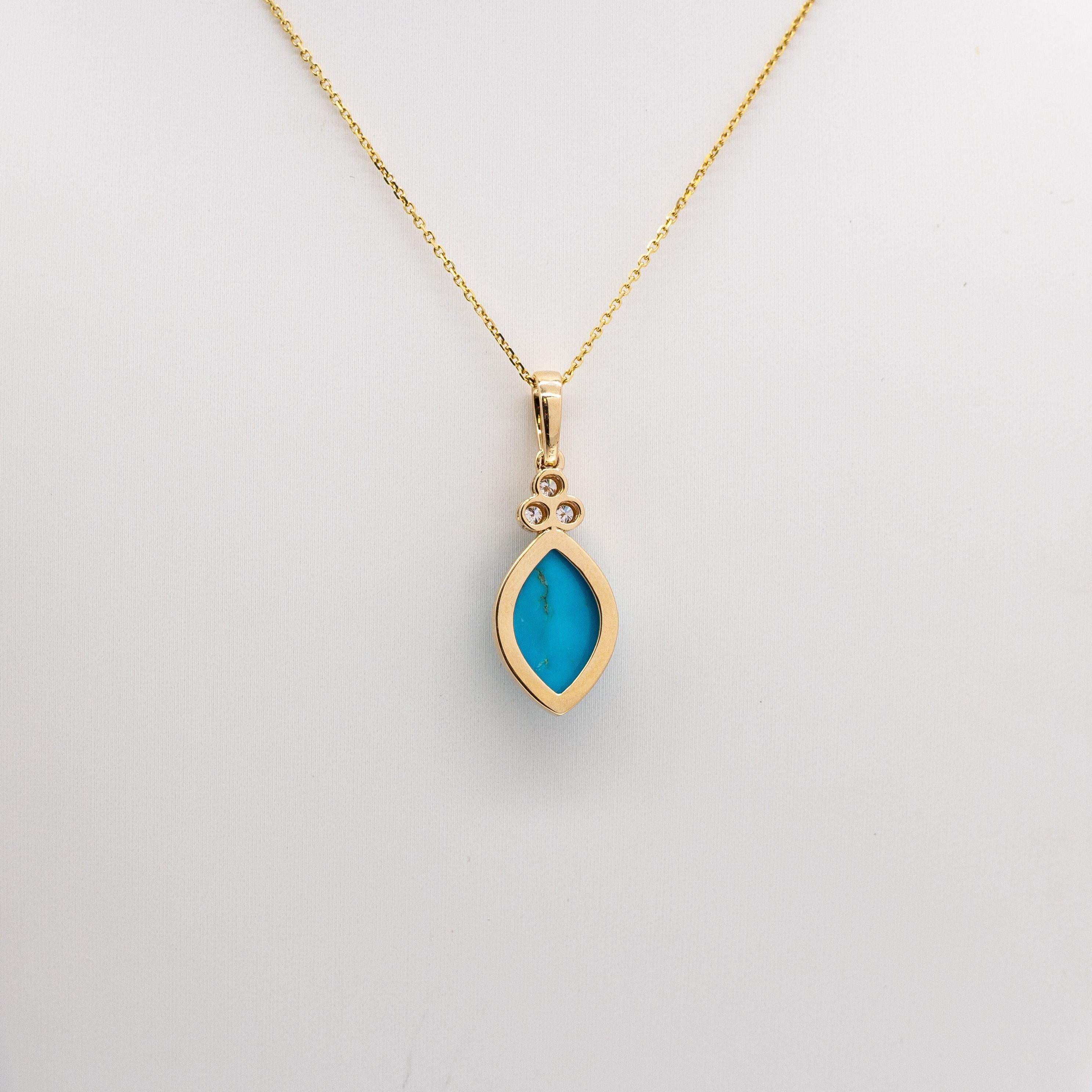 Ciondolo di turchese da 4,2 carati con accenti di diamanti naturali: Oro massiccio 14k, 14x9mm In condizioni Nuovo in vendita a Columbus, OH