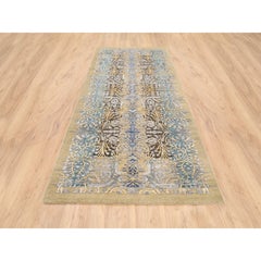 4'2"x10' Gold Brown, Hand Knotted, Silk With Textured Wool, Wide Runner Rug