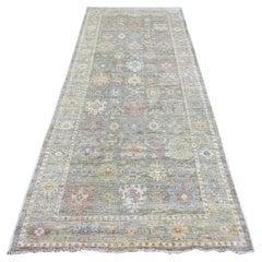 4'2"x10' Light Brown Hand Knotted 100% Wool Angora Oushak Runner Oriental Rug