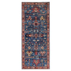 4'2"x10' Sailor Blue Heriz All Over Design Hand Knotted Soift Wool Runner Rug