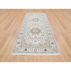 4'2"x10'1" Ivory Nain Flower Design 250 KPSI Wool Hand Knotted Wide Runner Rug